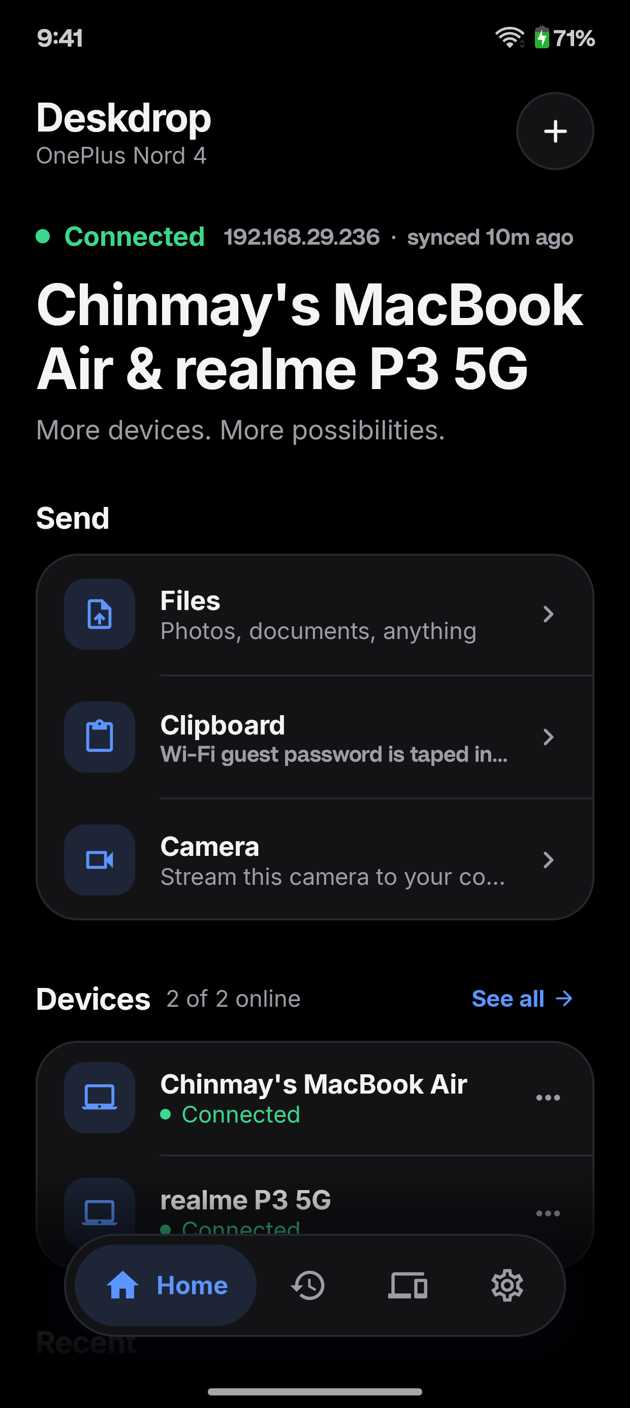 Link All for Android, connected to a MacBook Air and a second phone