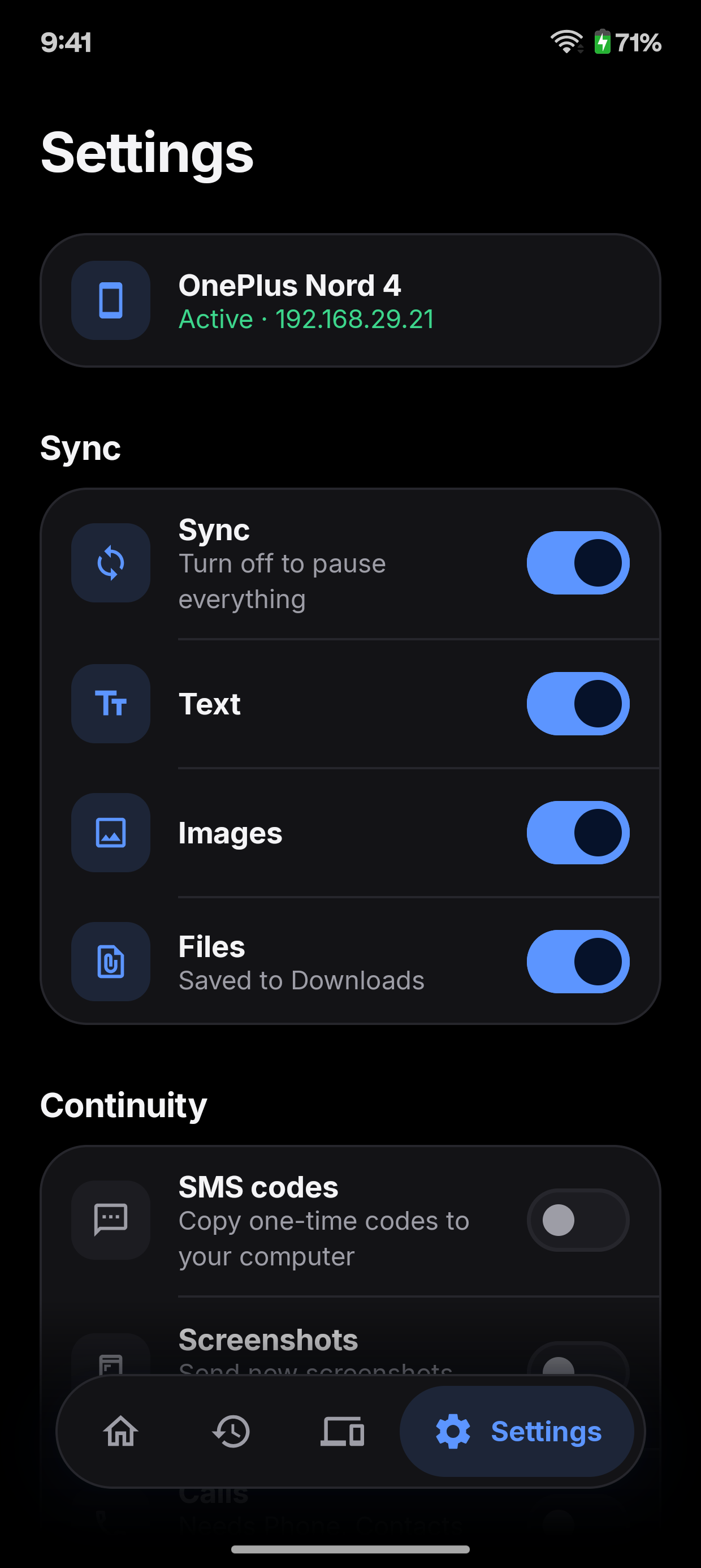 Link All for Android: settings screen